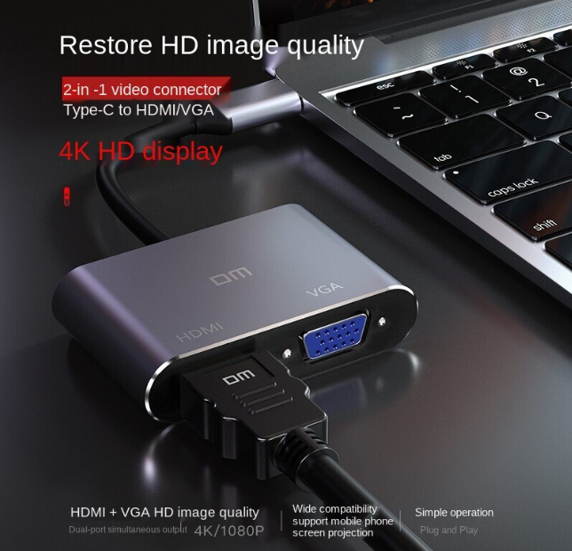 HD Expansion Dock Metal Interface Type-c To HDMI-compatible+VGA USB3.0 USB-c Notebook Four-in-one Converter Docking Station Converter Adapter Type-c
