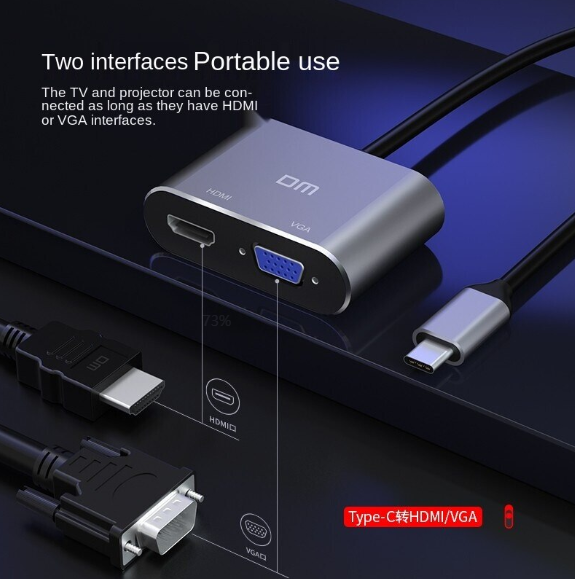 HD Expansion Dock Metal Interface Type-c To HDMI-compatible+VGA USB3.0 USB-c Notebook Four-in-one Converter Docking Station Converter Adapter Type-c