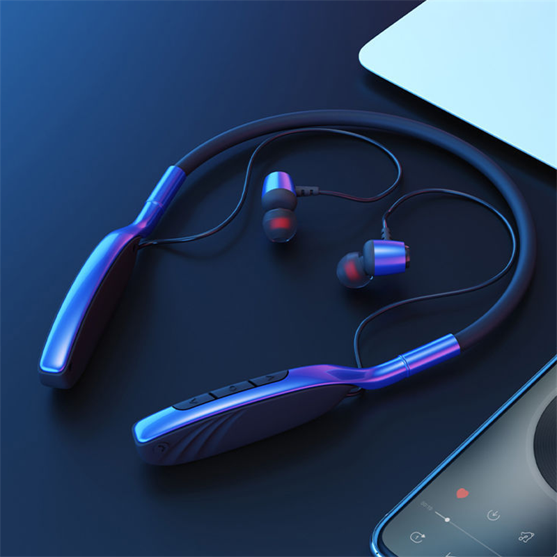 New style Bluetooth headset Wireless Hanging Neck Metal Sports Earphone Bluetooth 5.0 Stereo Subwoofer Magnetic Headphone with Microphone Sweat Proof