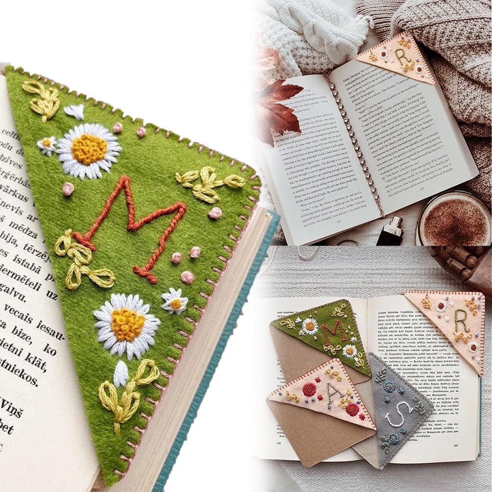 5pcs Hand Embroidered Corner Bookmark Cute Flower Bookmarks for Book Reading Lovers Meaningful Gift Bookmark School Office Supply