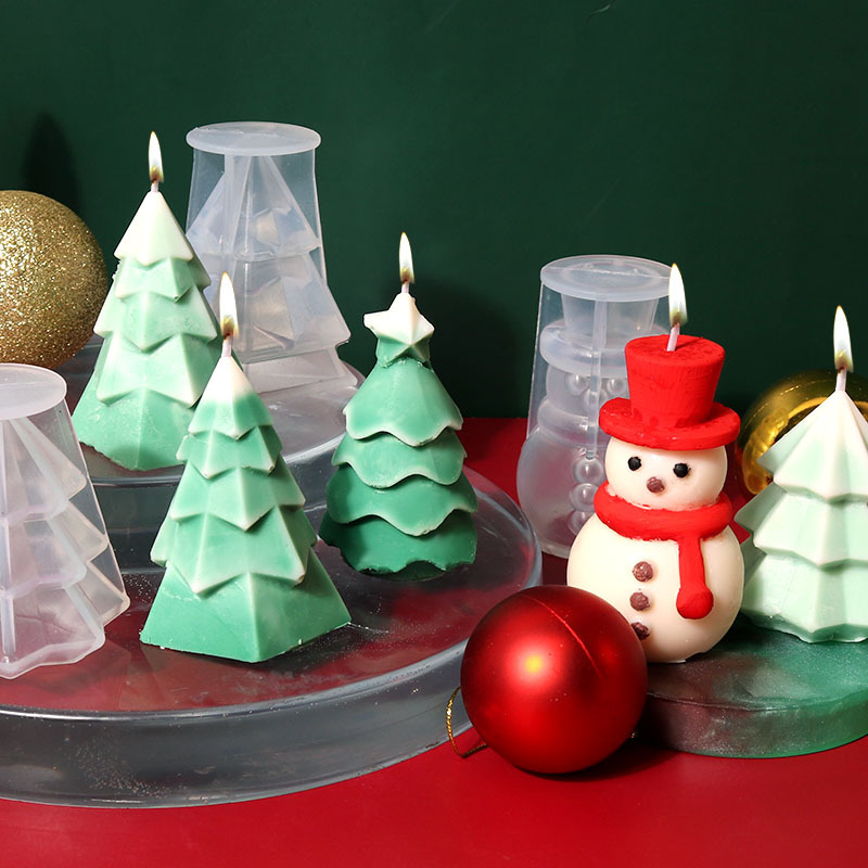 Christmas Tree Shape Silicone Molds Snowman Candle Resin Mold DIY Aromatherapy Soap Mold Fondant Cake Mould Decorations