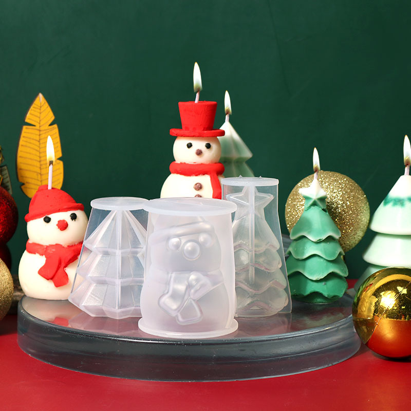Christmas Tree Shape Silicone Molds Snowman Candle Resin Mold DIY Aromatherapy Soap Mold Fondant Cake Mould Decorations