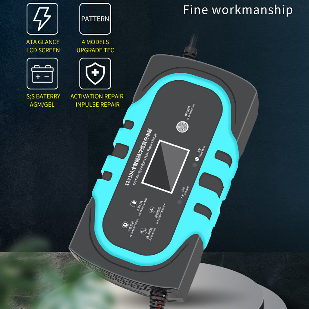 Car Battery Charger 12V 10A Auto Smart Battery Charger LCD Touch Screen Display Pulse Repairing Charger For Wet Dry Lead Acid