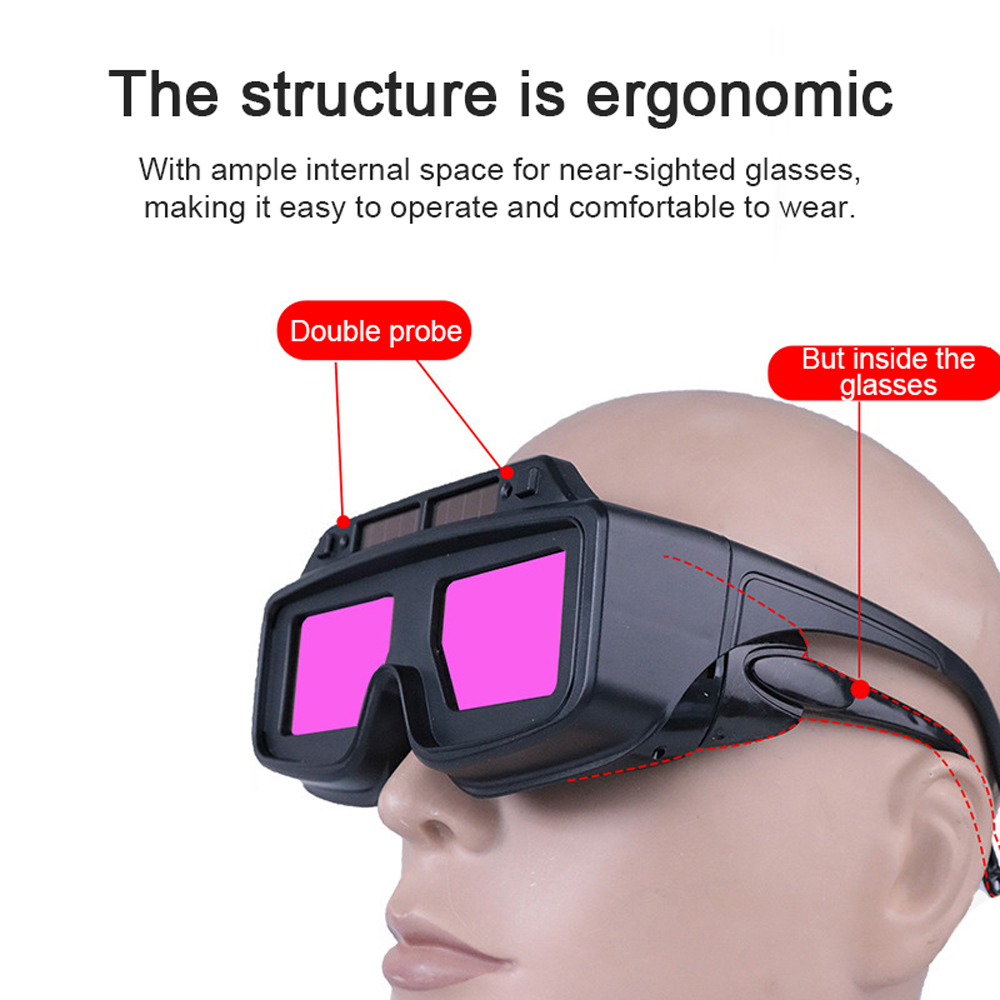 Large Window Auto Color-changing Welding Goggles Soldering Glasses Argon Arc Anti-glare Glasses 2 Photoreceptor Solar Powered