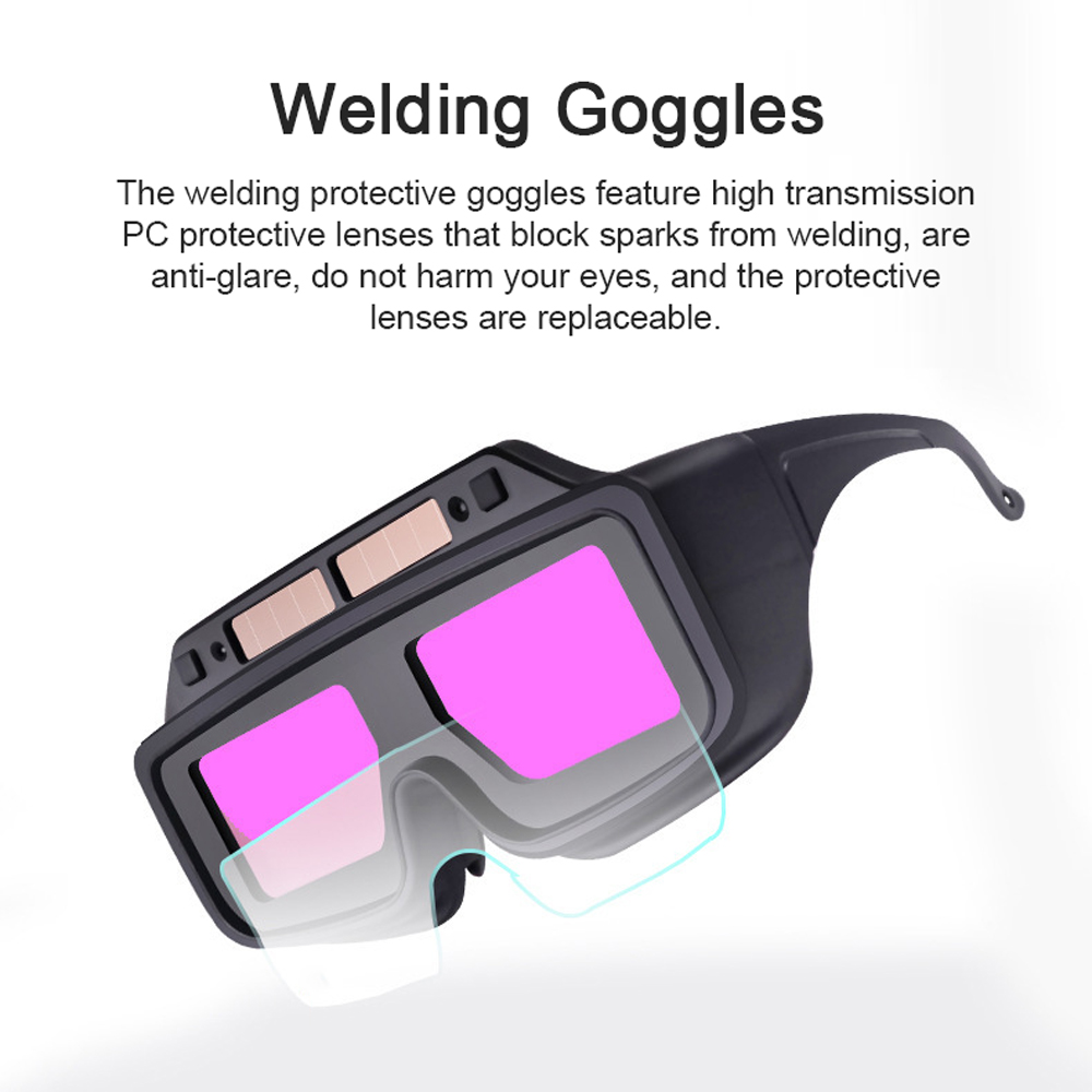 Large Window Auto Color-changing Welding Goggles Soldering Glasses Argon Arc Anti-glare Glasses 2 Photoreceptor Solar Powered