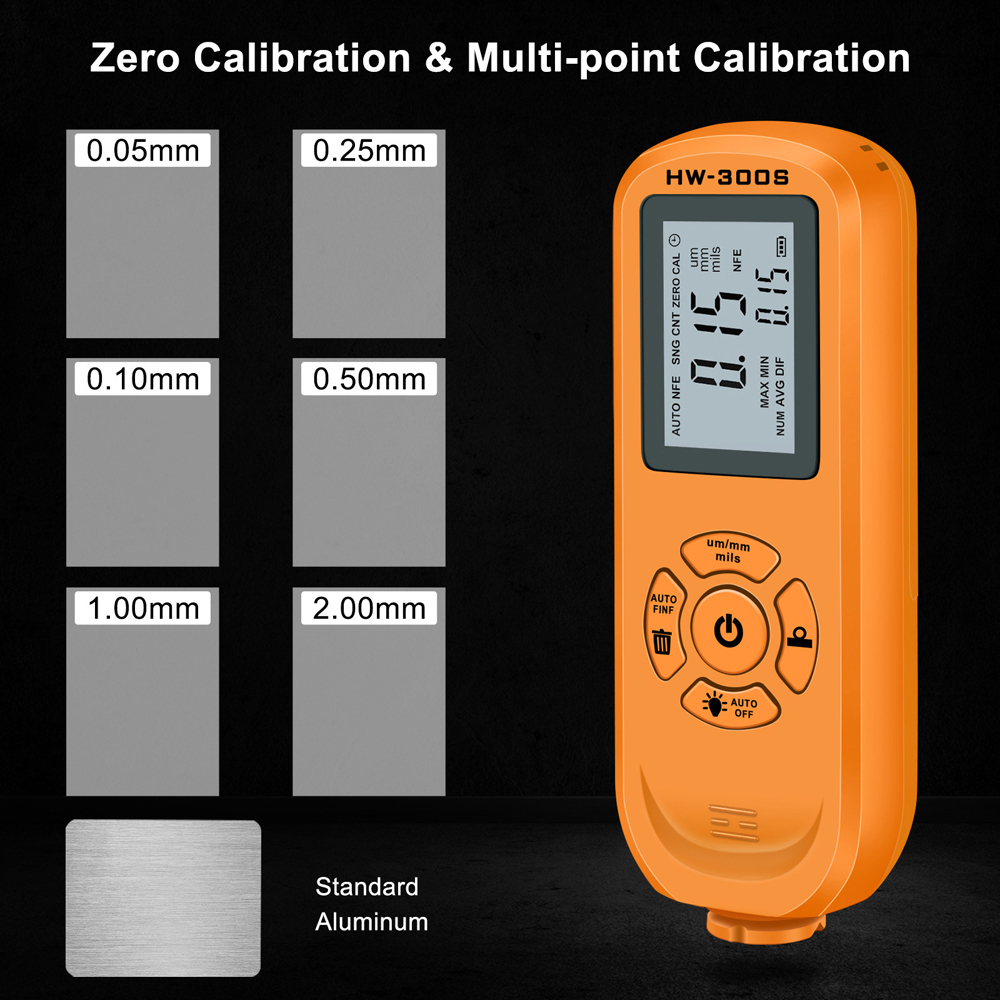 HW-300S Coating Thickness Gauge High Accurancy Digital Paint Film Thickness Tester LCD Backlight Display Thickness Measure Tool