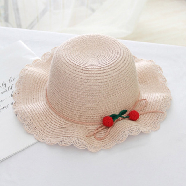 New Summer Baby Girl Straw Hat Handbag Set Outdoor Holiday Kids Girls Cherry Beach Sun Hats Children Panama Cap And Bag Suit