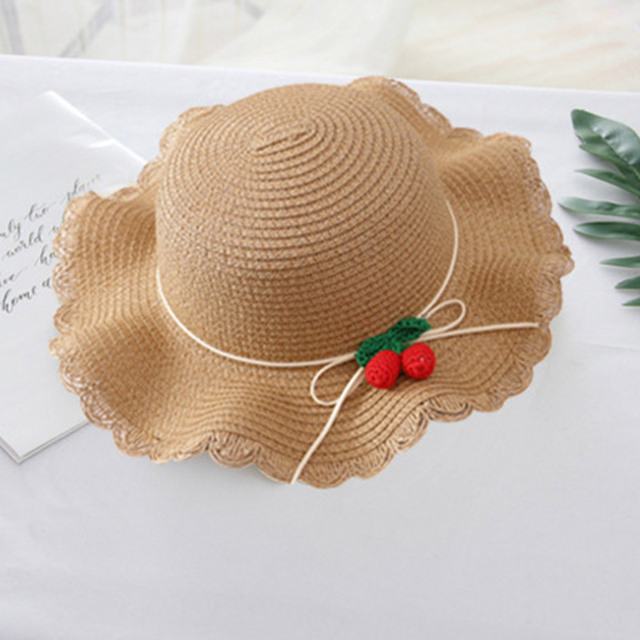 New Summer Baby Girl Straw Hat Handbag Set Outdoor Holiday Kids Girls Cherry Beach Sun Hats Children Panama Cap And Bag Suit