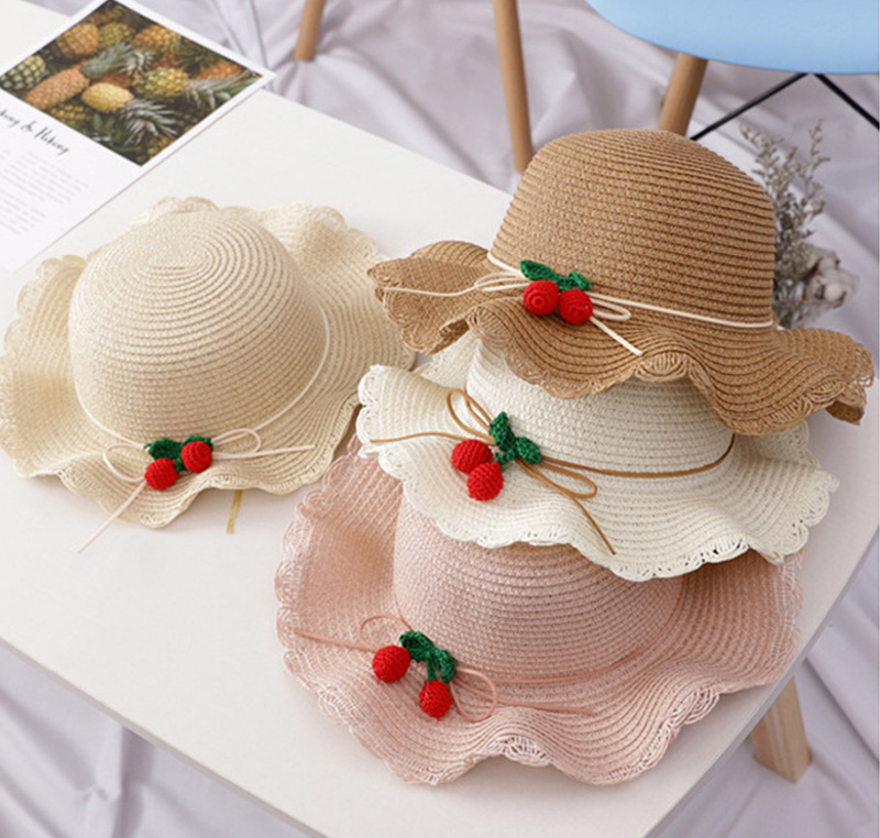 New Summer Baby Girl Straw Hat Handbag Set Outdoor Holiday Kids Girls Cherry Beach Sun Hats Children Panama Cap And Bag Suit