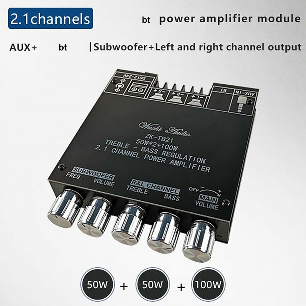 2.1 Channel BT Audio Amplifier Module AUX BT5.0 Audio Input Subwoofer Left and Right Channel Output Sound Power Amplifier Board
