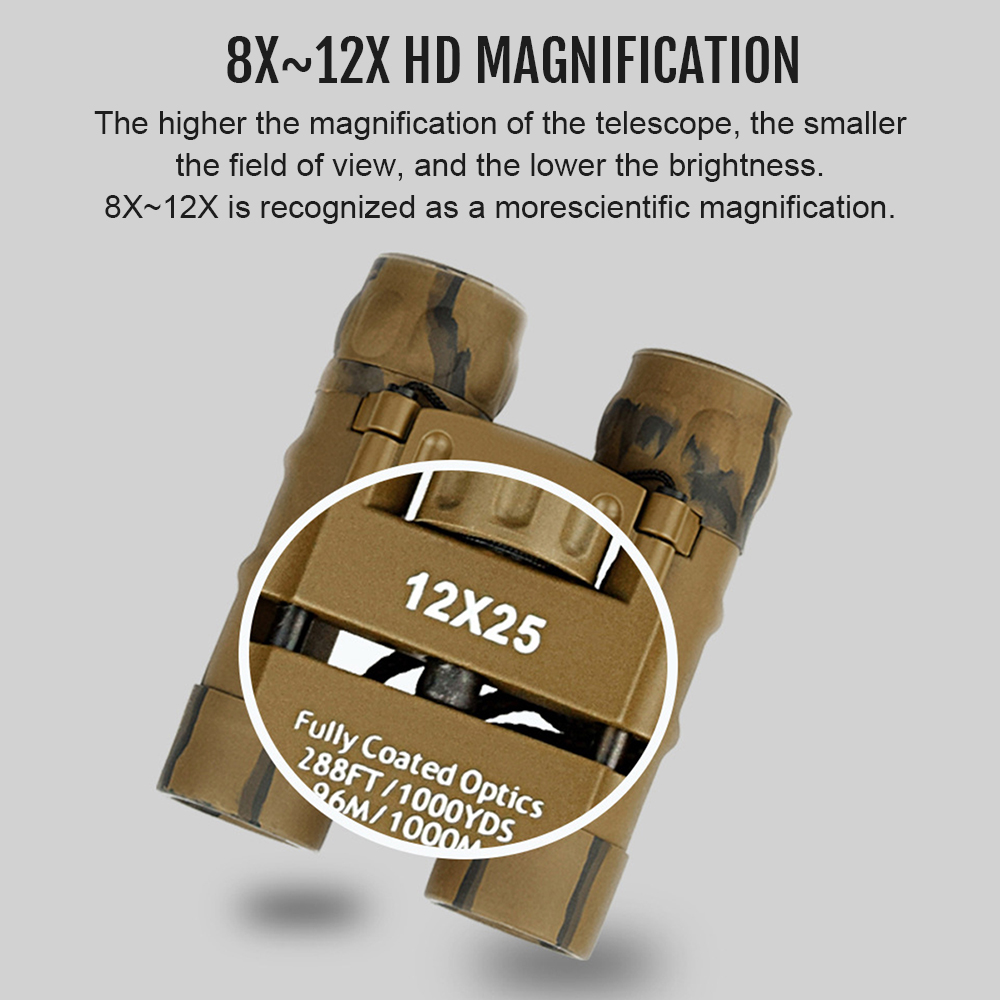 12×25 Binoculars Waterproof Camouflage Telescope BAK4 High Magnification High clarity High Resolution Handheld Telescope