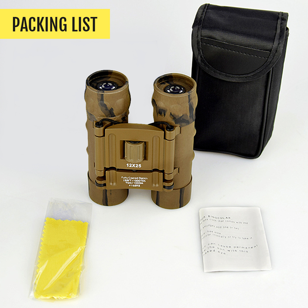 12×25 Binoculars Waterproof Camouflage Telescope BAK4 High Magnification High clarity High Resolution Handheld Telescope