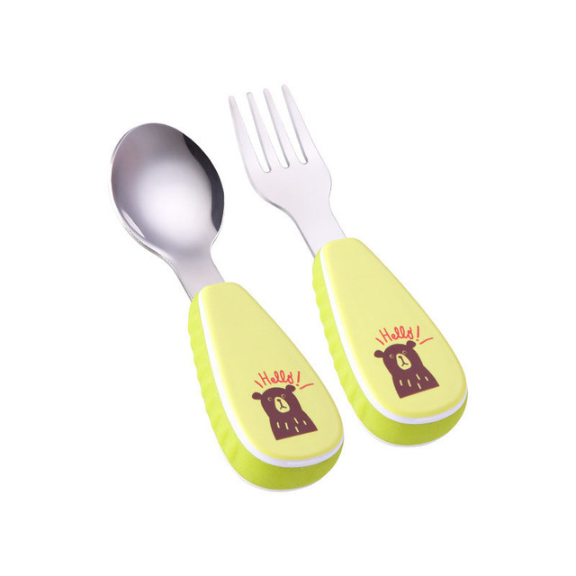 2020NEW  Baby Feeding Spoon Fork Set Stainless Steel Toddler Infant Tableware Flatware Kids Cutlery with Ant-Dust Box