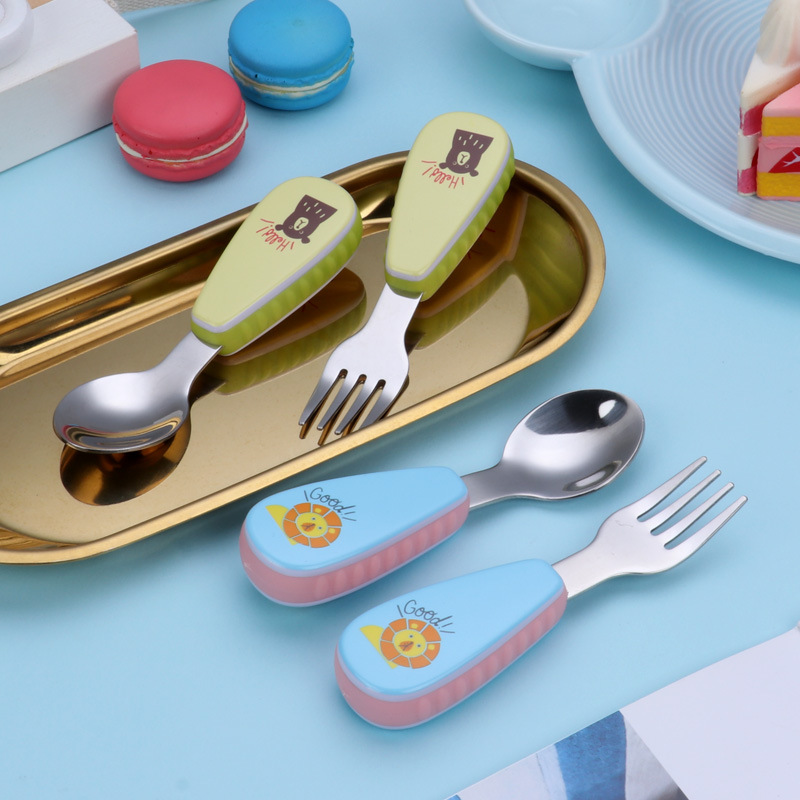 2020NEW  Baby Feeding Spoon Fork Set Stainless Steel Toddler Infant Tableware Flatware Kids Cutlery with Ant-Dust Box