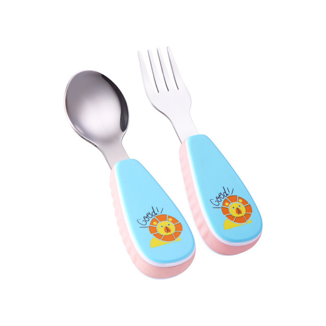 2020NEW  Baby Feeding Spoon Fork Set Stainless Steel Toddler Infant Tableware Flatware Kids Cutlery with Ant-Dust Box