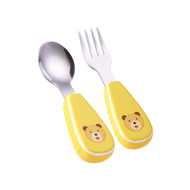 2020NEW  Baby Feeding Spoon Fork Set Stainless Steel Toddler Infant Tableware Flatware Kids Cutlery with Ant-Dust Box