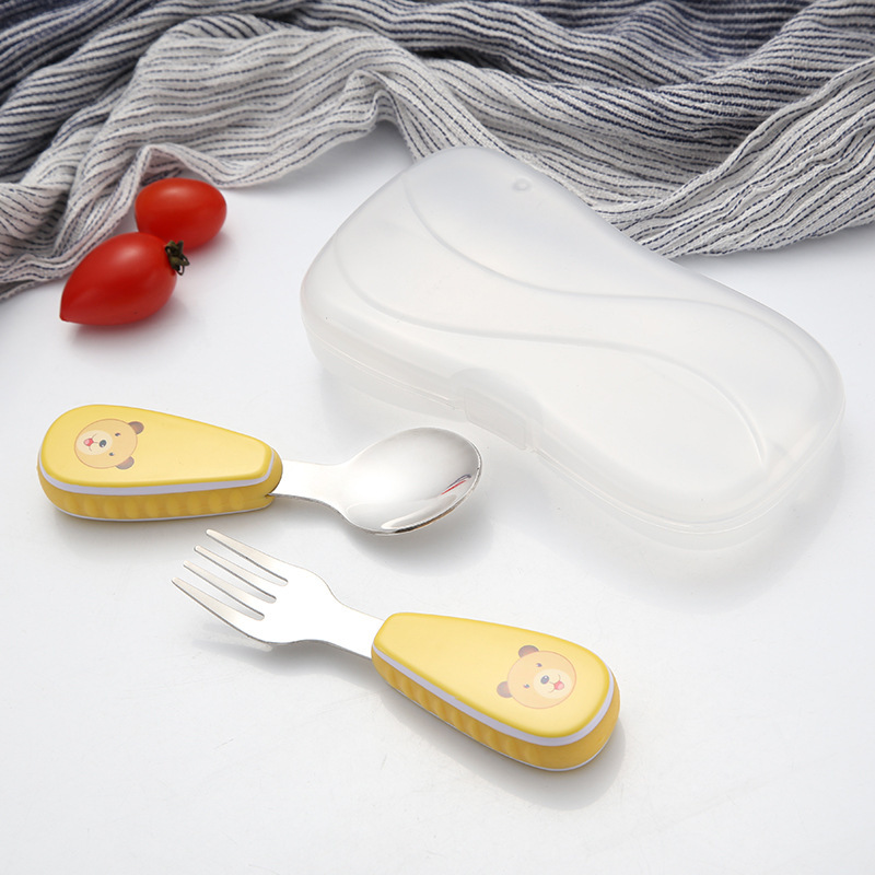 2020NEW  Baby Feeding Spoon Fork Set Stainless Steel Toddler Infant Tableware Flatware Kids Cutlery with Ant-Dust Box