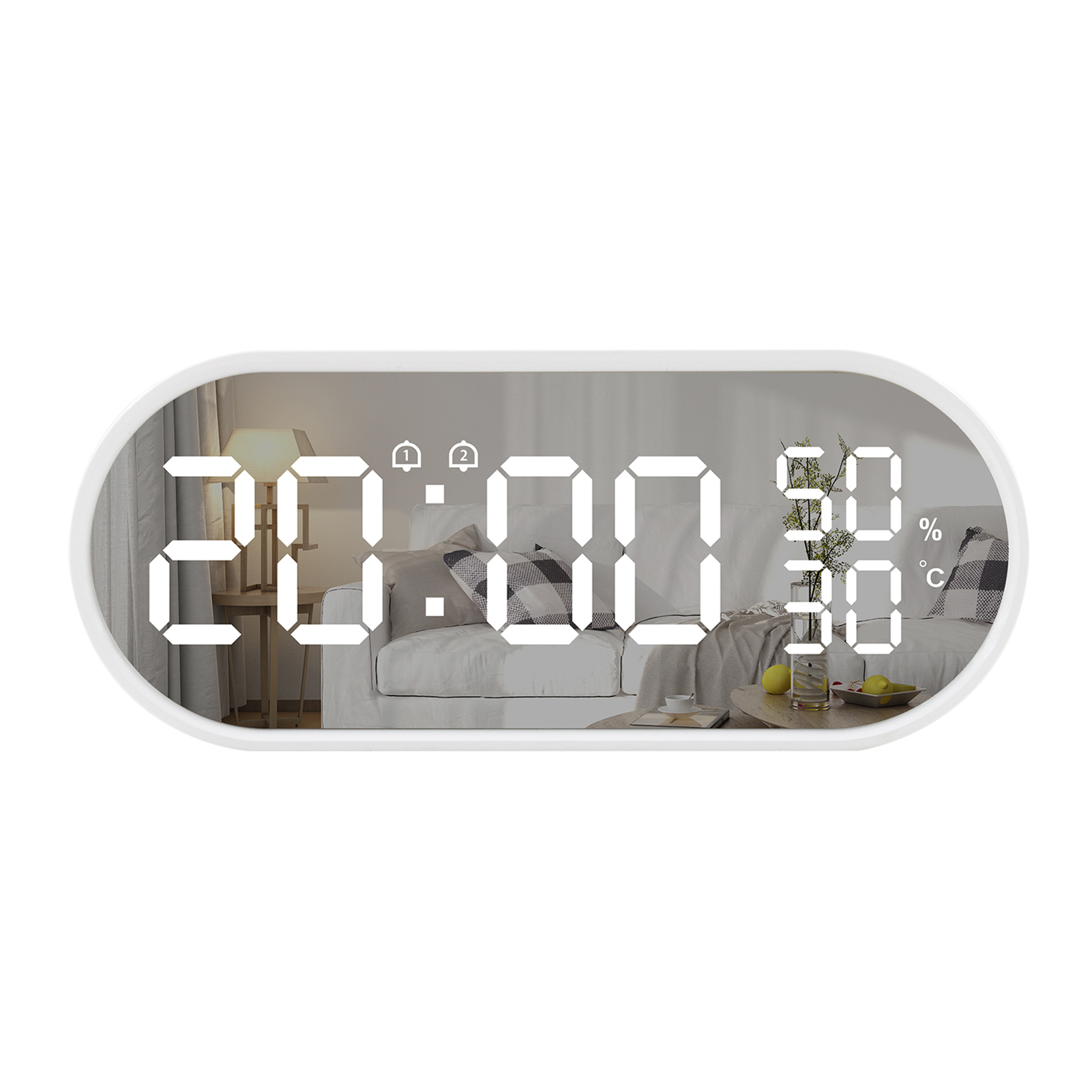 Mirror Digital Alarm Clock Touch Control Table Clock with Snooze Backlight Large LED Display Time Temperature Humidity Detector