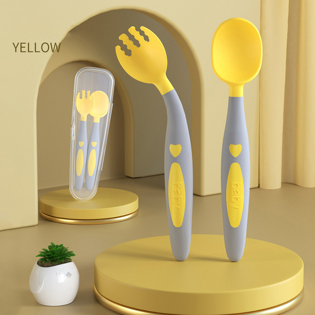 Spoon For Baby Utensils Set Auxiliary Food Silicone Gel Spoon Baby Learn To Eat Training Bendable Soft Spoon Children Tableware