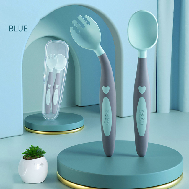 Spoon For Baby Utensils Set Auxiliary Food Silicone Gel Spoon Baby Learn To Eat Training Bendable Soft Spoon Children Tableware