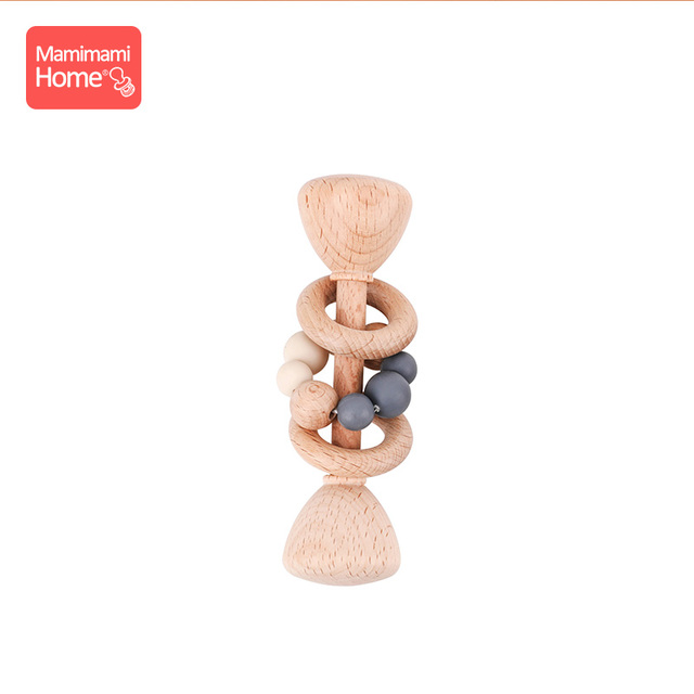 1pc Baby Teether Wooden Music Rattle BPA Free Wooden Gym Ring Rodent Silicone Beads Newborn Educational Montessori Toys For Kids