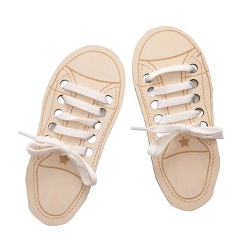 Wooden Lacing Shoe Toy Learn to Tie Laces Creative Threading Toys ...