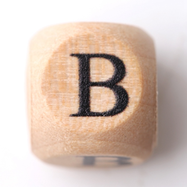 15PCS  Baby Wooden Teether English Letter Beads Food Grade Wood Teether 15PCS 12MM DIY Nursing Necklace Children'S Goods Toys