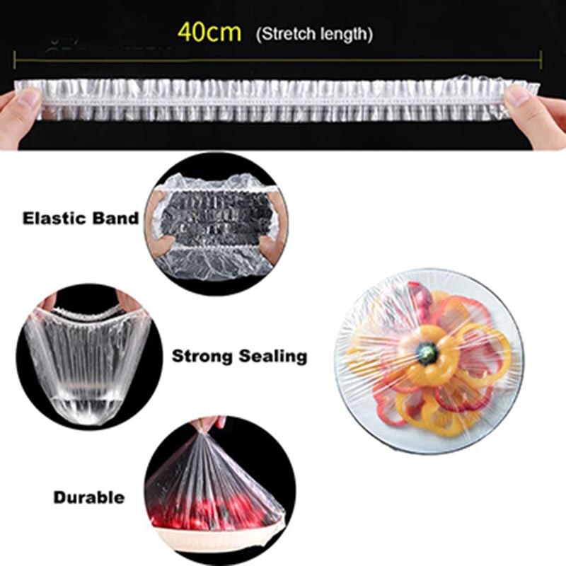 100pcs Disposable Food Cover Plastic Wrap Elastic Vegetables Food Lids For Fruit Bowls Cups Caps Storage Kitchen Fresh Keeping Saver Bag Accessories