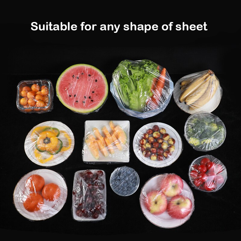 100pcs Disposable Food Cover Plastic Wrap Elastic Vegetables Food Lids For Fruit Bowls Cups Caps Storage Kitchen Fresh Keeping Saver Bag Accessories