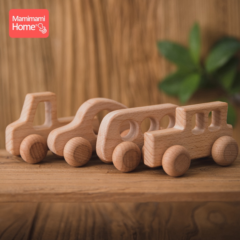 1pc Wooden Car Baby Toys BPA Free Beech Wood Teether Cartoon Organic Wooden Car Montessori Toys For Children Teething Nurse Gift