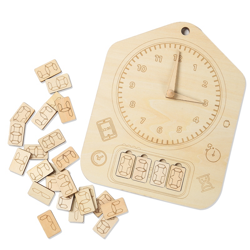 Wooden Clock Awareness Board Geometry Digital Clock Puzzles Gadgets Matching Clock Toy Montessori Educational Toys for Children