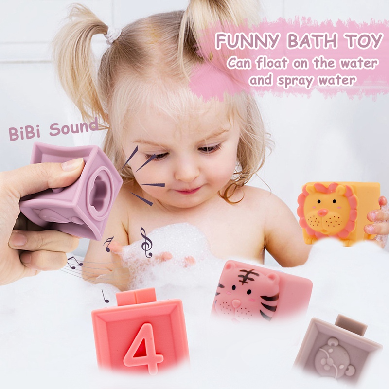 Baby Building Blocks Toys Silicone Soft Sensory Teething Squeeze Toy Food Grade Silicone Building Blocks Newborn Educational Toy