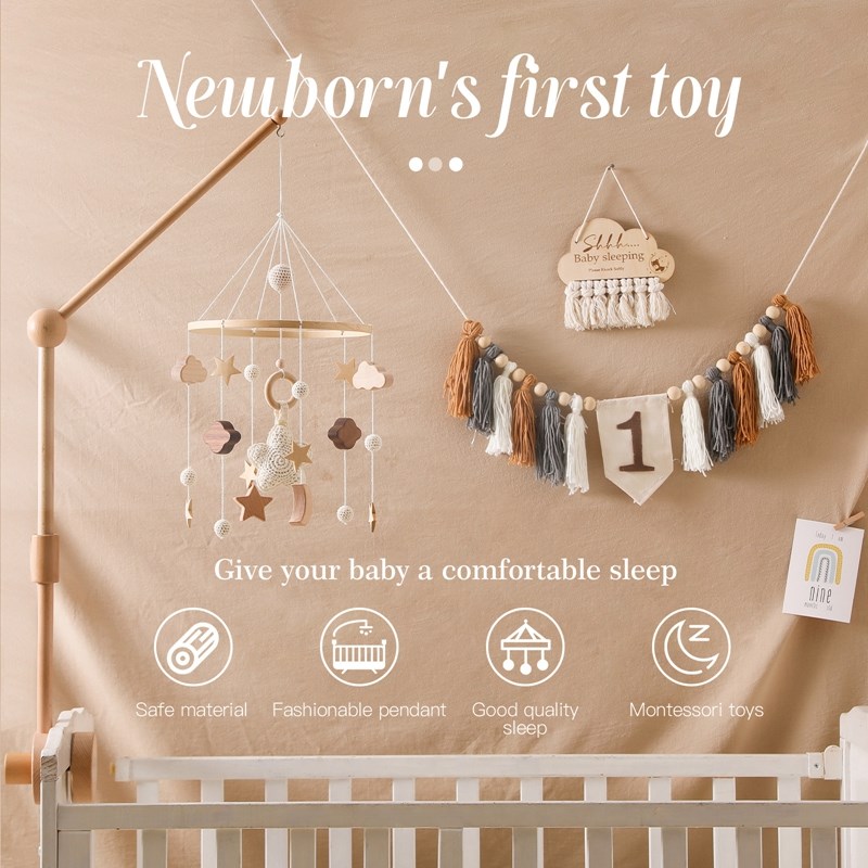Baby Rattles Crib Mobile Wood Toy Rattles Bracket Set Bed Bell Bracket Newborn Baby Toys Wooden Bed Bell Accessories Baby Toys