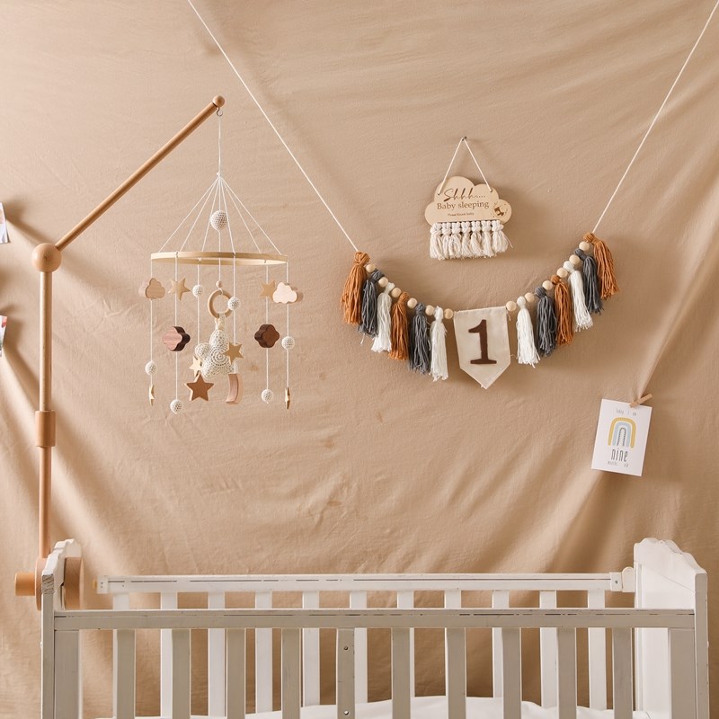 Baby Rattles Crib Mobile Wood Toy Rattles Bracket Set Bed Bell Bracket Newborn Baby Toys Wooden Bed Bell Accessories Baby Toys