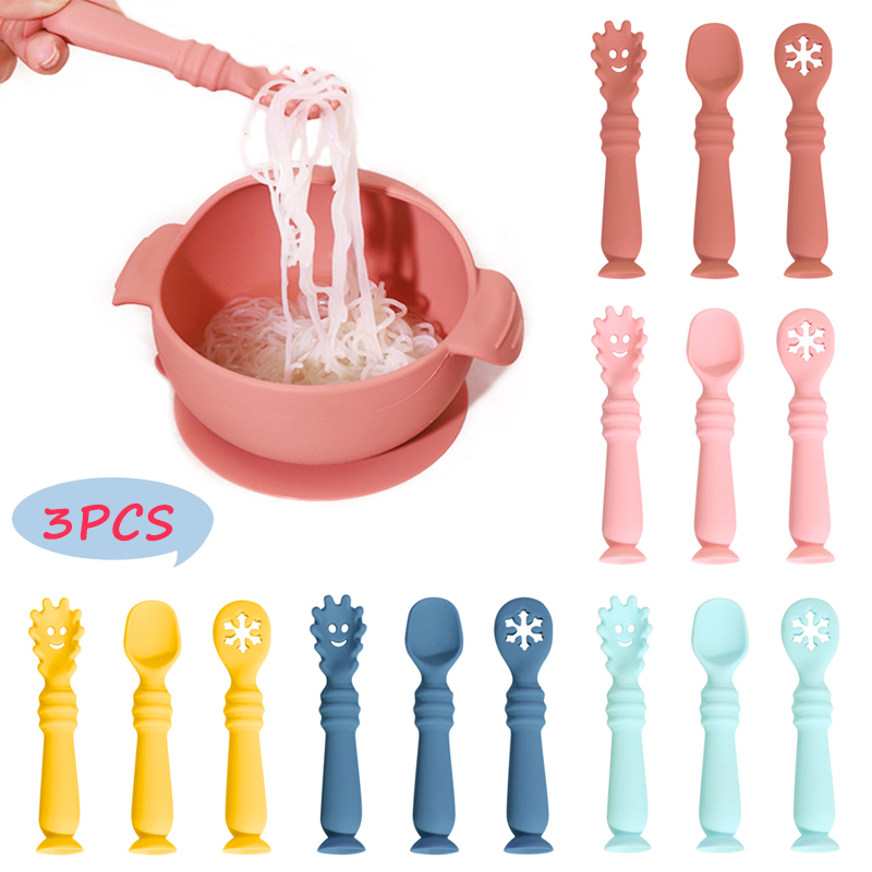 3PCS Silicone Spoon Fork For Baby Utensils Set Feeding Food Toddler Learn To Eat Training Soft Fork Cutlery Children's Tableware