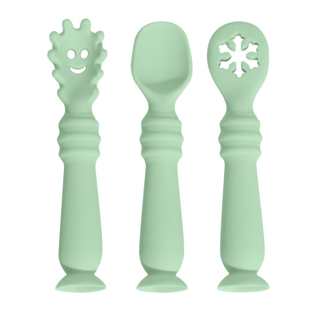 3PCS Silicone Spoon Fork For Baby Utensils Set Feeding Food Toddler Learn To Eat Training Soft Fork Cutlery Children's Tableware