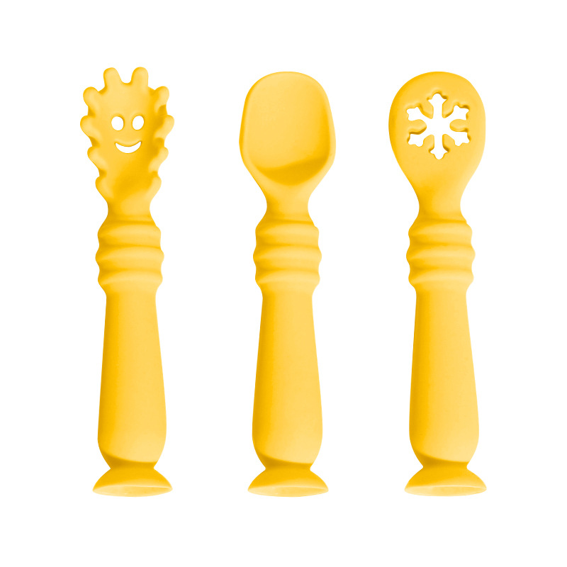 3PCS Silicone Spoon Fork For Baby Utensils Set Feeding Food Toddler Learn To Eat Training Soft Fork Cutlery Children's Tableware