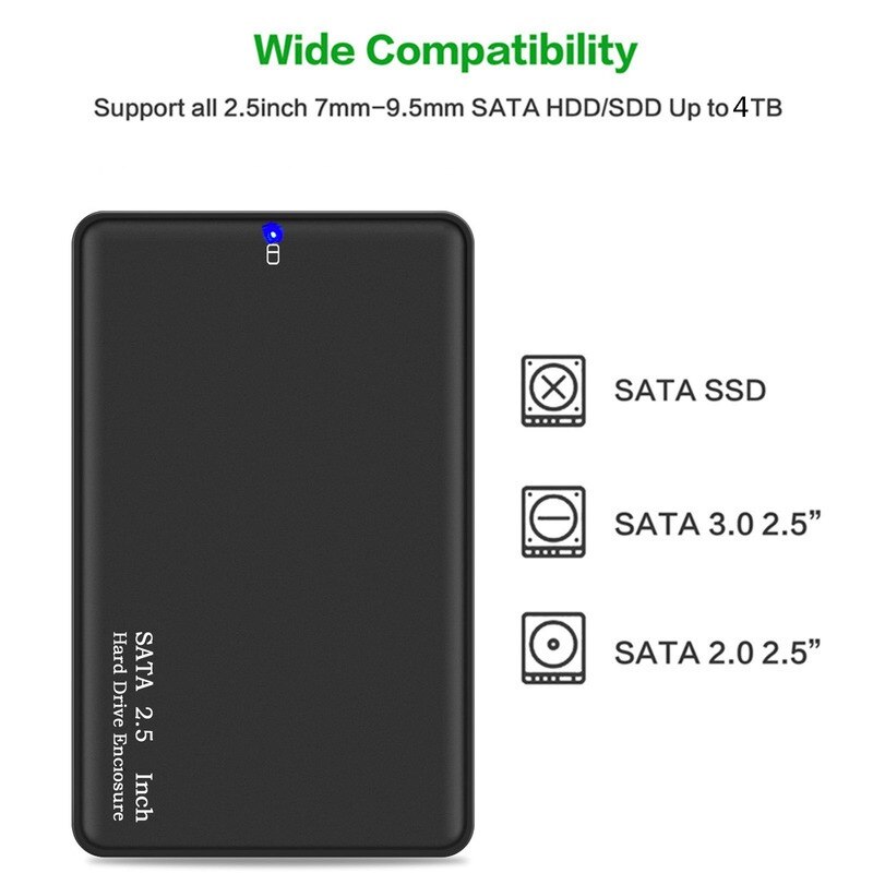 2.5inch USB 3.0 SATA Mobile Hard disk box Hd Box HDD Drive External HDD Enclosure Black Case Tool Free 5 Gbps Support UASP for SSD/ 2TB Hard Disk