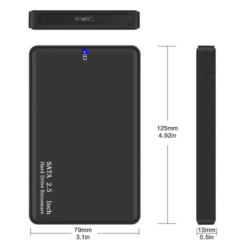 2.5inch USB 3.0 SATA Mobile Hard disk box Hd Box HDD Drive External HDD Enclosure Black Case Tool Free 5 Gbps Support UASP for SSD/ 2TB Hard Disk