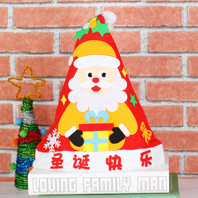 1PC Kids DIY Handmade Christmas Hat Craft Kit Kindergarten Creative Non-woven Toys Cartoon Arts Hats Xmas Gift for Kids Adults