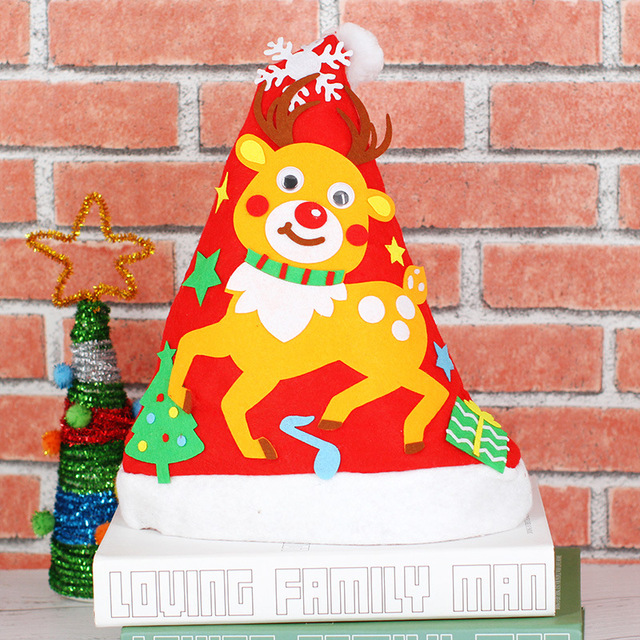 1PC Kids DIY Handmade Christmas Hat Craft Kit Kindergarten Creative Non-woven Toys Cartoon Arts Hats Xmas Gift for Kids Adults