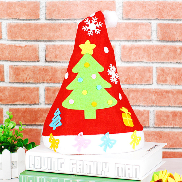 1PC Kids DIY Handmade Christmas Hat Craft Kit Kindergarten Creative Non-woven Toys Cartoon Arts Hats Xmas Gift for Kids Adults