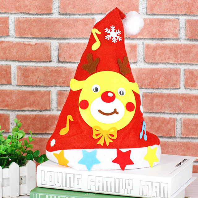 1PC Kids DIY Handmade Christmas Hat Craft Kit Kindergarten Creative Non-woven Toys Cartoon Arts Hats Xmas Gift for Kids Adults
