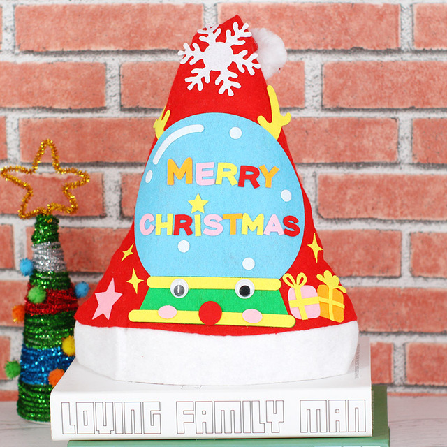 1PC Kids DIY Handmade Christmas Hat Craft Kit Kindergarten Creative Non-woven Toys Cartoon Arts Hats Xmas Gift for Kids Adults