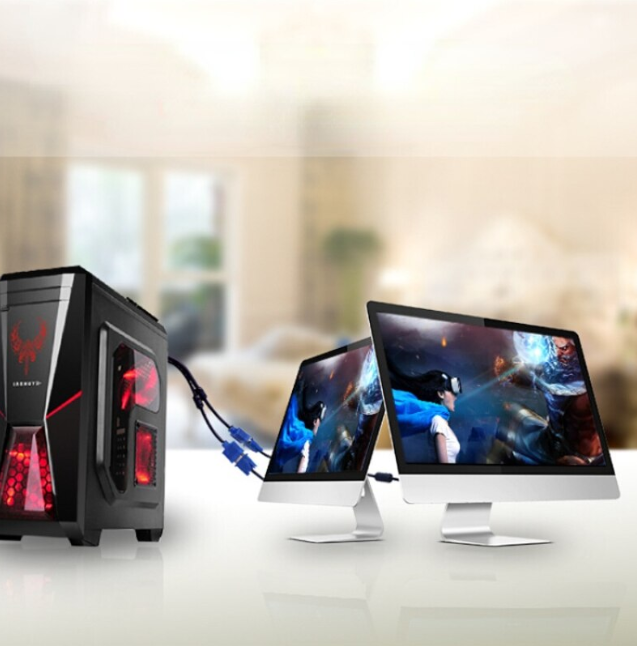 One minute two computer synchronous projector connecting cable VGA Splitter One Point Two Computer Synchronization Projector Cable HD Video Extender TV Vga Cable