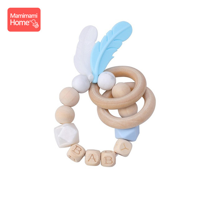 1pc Baby Teether Rattle Silicone Beads Feather Wooden Teether Tiny Rod Baby Mobile Toy BPA Free Customize Silicone Teething Toys