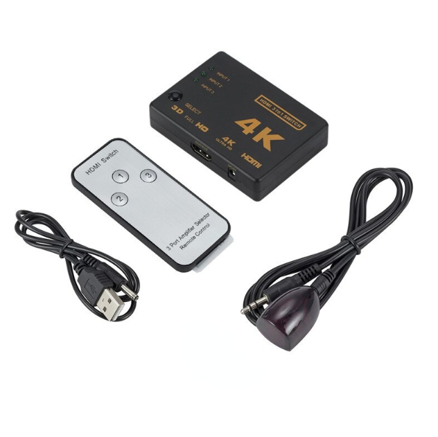 3 in and 1 out HDMI-compatible Switcher 4K HD1080P 3 5 Port HD Switch Selector Splitter with Hub IR Remote Controller for HDTV DVD TV BOX Z2