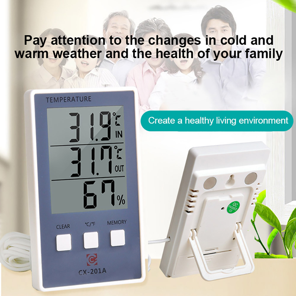 Digital Thermometer Hygrometer Indoor Outdoor Temperature Humidity Meter CX-201A LCD Display Sensor Probe Weather Station