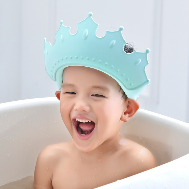 Kids Baby Shower Shampoo Cap Crown Design Adjustable Bath Visor Infant Hair Shield Ear Protection Safe Waterproof Head Cover