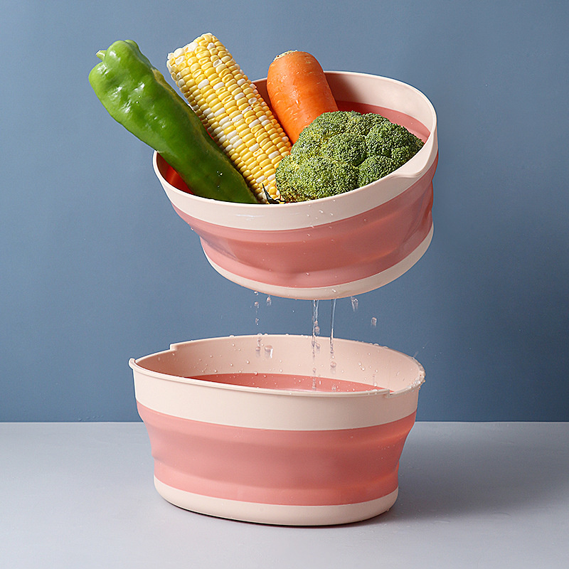 Silicone Folding Drain Basket Fruit Vegetable Washing Basket Fruit Basin Foldable Strainer Drainer Colander Kitchen Storage